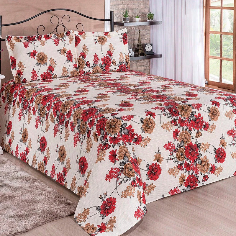 Cobre Leito Bella Piquet Queen 03 Peças Estampas