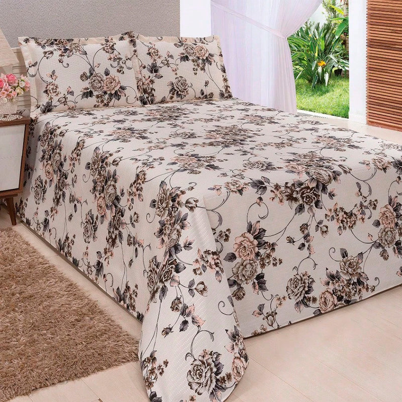 Cobre Leito Bella Piquet Queen 03 Peças Estampas