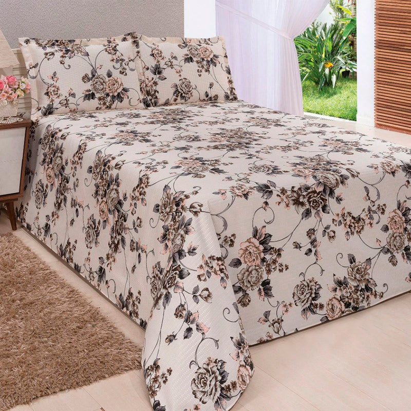 Cobre Leito Bella Piquet Queen 03 Peças Estampas