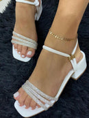 Sandalia Salto Grosso Tira Strass Lançamento Confortável sapatos feminina elegante