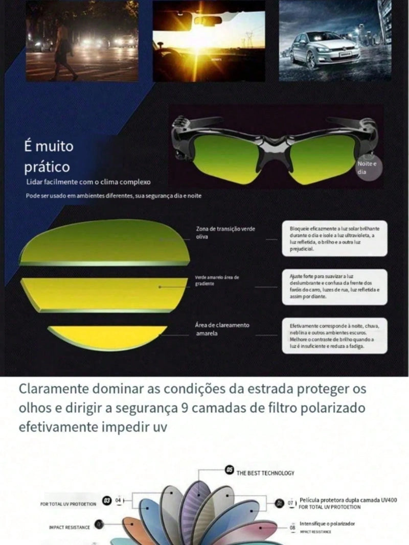 Bluetooth, óculos para ouvir, cantar, ligar, navegar, fones de ouvido inteligentes sem fio polarizados, dirigir, óculos de sol, óculos multifuncionais