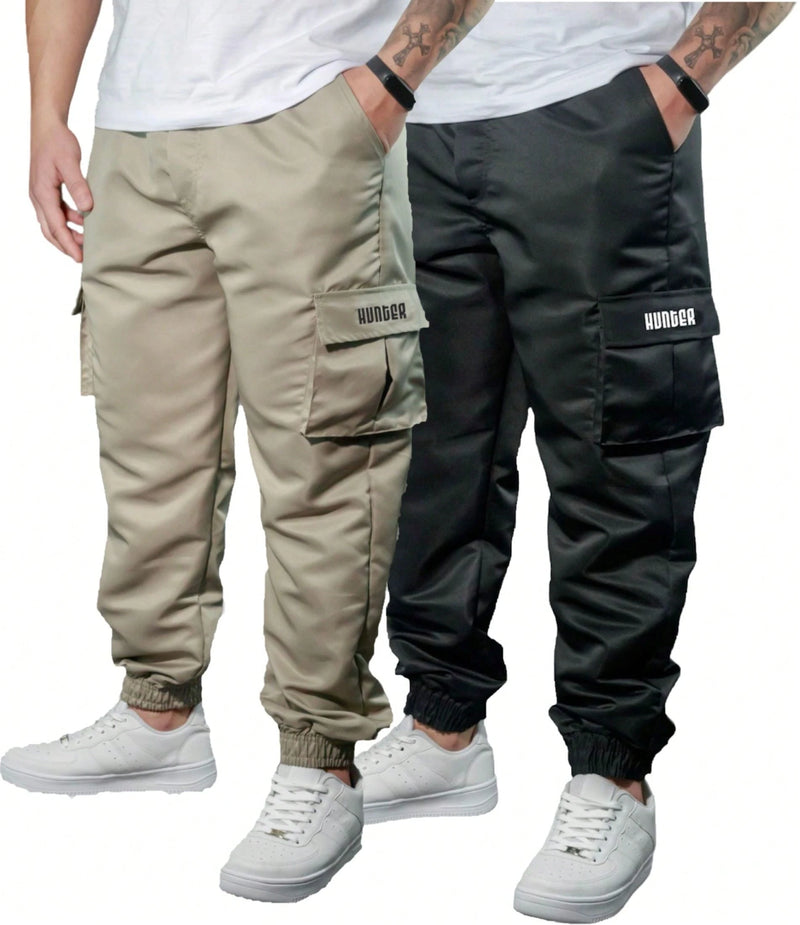 Vendedor IndicadoKit 2 Calça Jogger Bolsos Cargo Corta Vento Masculina Skate Preto/Caqui