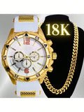 Vendedor IndicadoKit Relógio Masculino Dourado + Corrente Banhada Grossa 18K