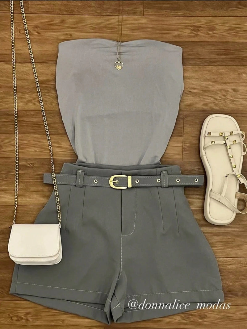 Vendedor IndicadoShort Alfaiataria Feminino Com Cinto E Bolso Cinto Finho