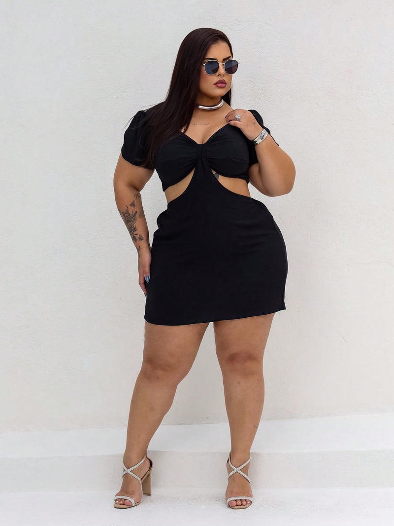 Vestido Feminino Plus Size Modelo Curto Verão Manga Princesa Romântico Primavera Verão Tecido Fresco e Confortável Tecido Duna Leve Tamanhos G1 e G2