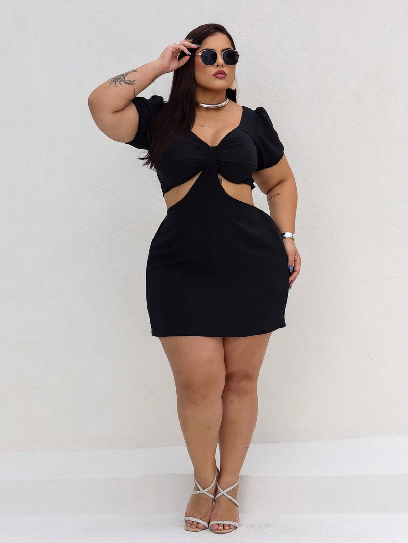 Vestido Feminino Plus Size Modelo Curto Verão Manga Princesa Romântico Primavera Verão Tecido Fresco e Confortável Tecido Duna Leve Tamanhos G1 e G2