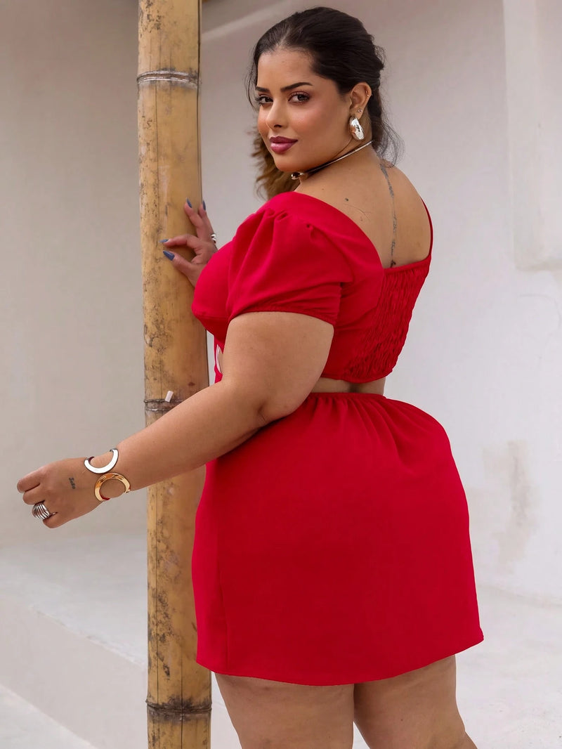 Vestido Feminino Plus Size Modelo Curto Verão Manga Princesa Romântico Primavera Verão Tecido Fresco e Confortável Tecido Duna Leve Tamanhos G1 e G2