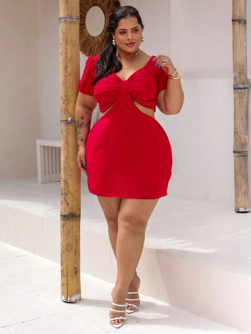 Vestido Feminino Plus Size Modelo Curto Verão Manga Princesa Romântico Primavera Verão Tecido Fresco e Confortável Tecido Duna Leve Tamanhos G1 e G2