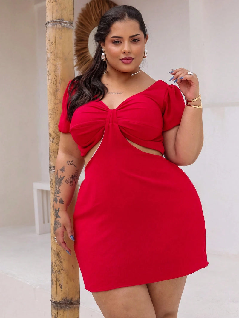 Vestido Feminino Plus Size Modelo Curto Verão Manga Princesa Romântico Primavera Verão Tecido Fresco e Confortável Tecido Duna Leve Tamanhos G1 e G2