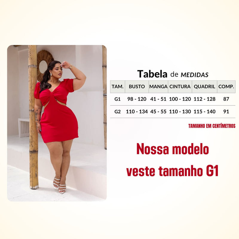 Vestido Feminino Plus Size Modelo Curto Verão Manga Princesa Romântico Primavera Verão Tecido Fresco e Confortável Tecido Duna Leve Tamanhos G1 e G2