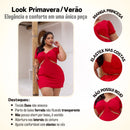 Vestido Feminino Plus Size Modelo Curto Verão Manga Princesa Romântico Primavera Verão Tecido Fresco e Confortável Tecido Duna Leve Tamanhos G1 e G2