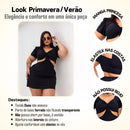 Vestido Feminino Plus Size Modelo Curto Verão Manga Princesa Romântico Primavera Verão Tecido Fresco e Confortável Tecido Duna Leve Tamanhos G1 e G2