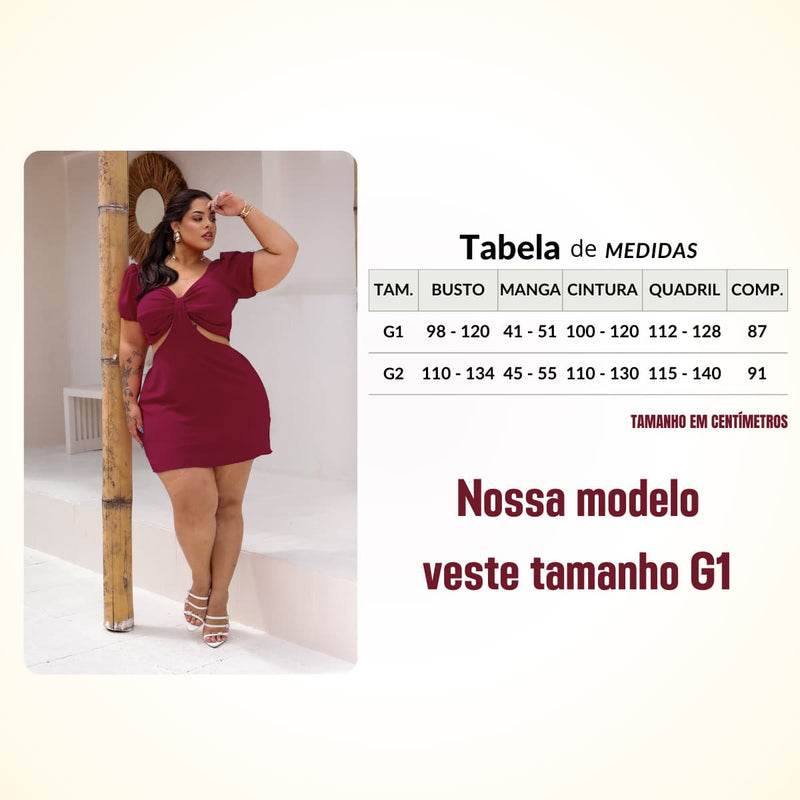 Vestido Feminino Plus Size Modelo Curto Verão Manga Princesa Romântico Primavera Verão Tecido Fresco e Confortável Tecido Duna Leve Tamanhos G1 e G2