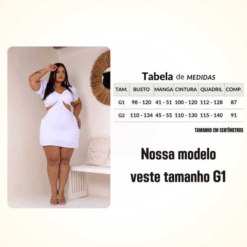 Vestido Feminino Plus Size Modelo Curto Verão Manga Princesa Romântico Primavera Verão Tecido Fresco e Confortável Tecido Duna Leve Tamanhos G1 e G2
