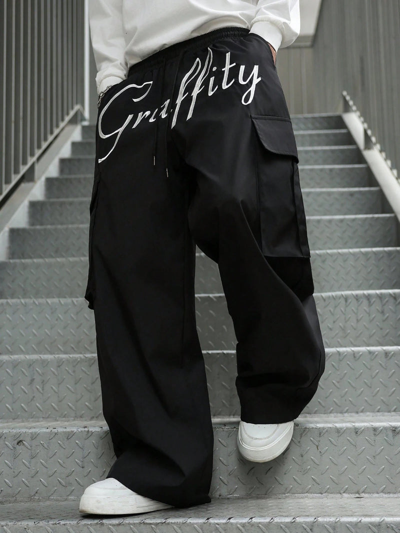 PAVTROS Calça Cargo Casual Masculina Sólida e Folgada, Para o Outono