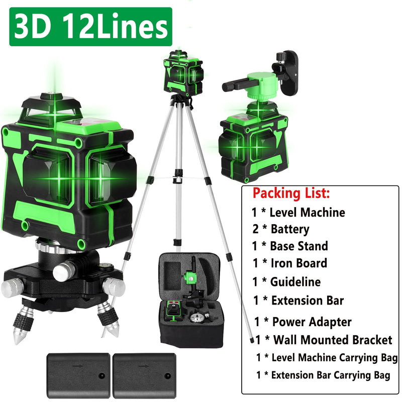 Ferramenta de nível a laser 3d/4d 12/16 linhas verticais horizontais com 1.2m 3 alturas barra de extensão de liga ajustável suporte de tripé