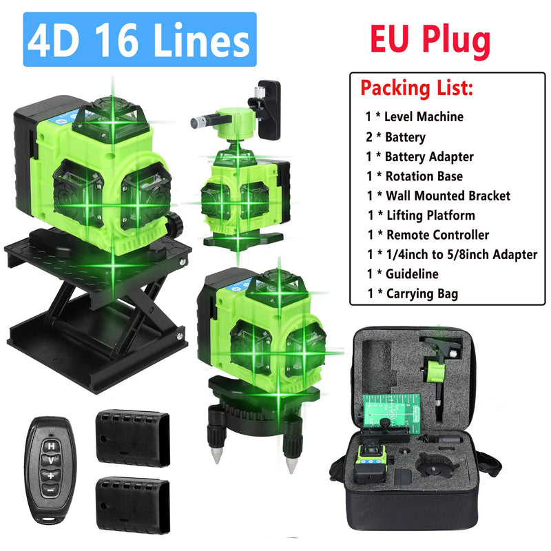 Ferramenta de nível a laser 3d/4d 12/16 linhas verticais horizontais com 1.2m 3 alturas barra de extensão de liga ajustável suporte de tripé