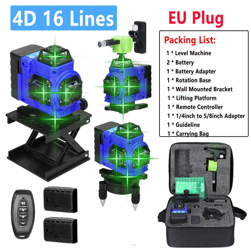 Ferramenta de nível a laser 3d/4d 12/16 linhas verticais horizontais com 1.2m 3 alturas barra de extensão de liga ajustável suporte de tripé