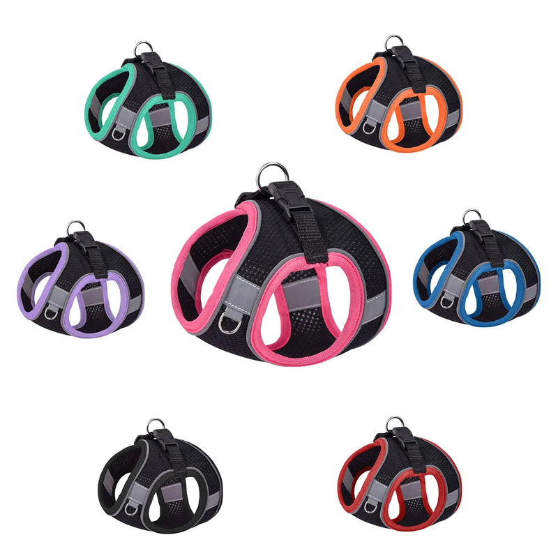 Colete ajustável HP199--1pc para cães e gatos, tecido de malha preto e respirável com cobertura de borda colorida.