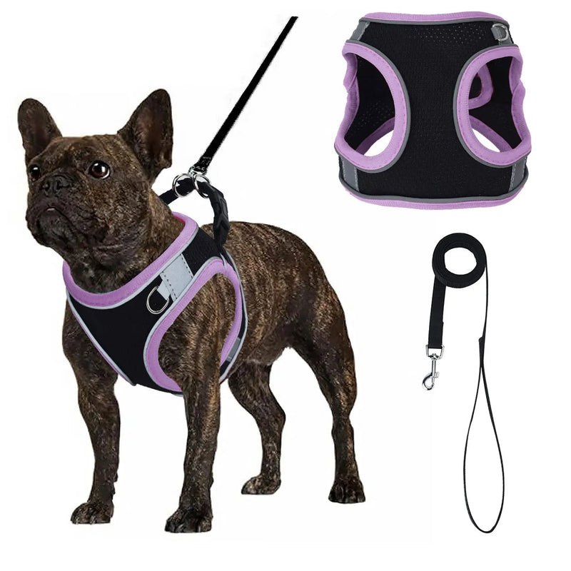 Colete ajustável HP199--1pc para cães e gatos, tecido de malha preto e respirável com cobertura de borda colorida.