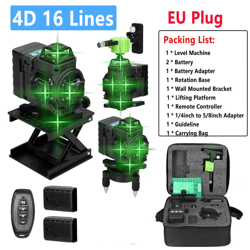 Ferramenta de nível a laser 3d/4d 12/16 linhas verticais horizontais com 1.2m 3 alturas barra de extensão de liga ajustável suporte de tripé