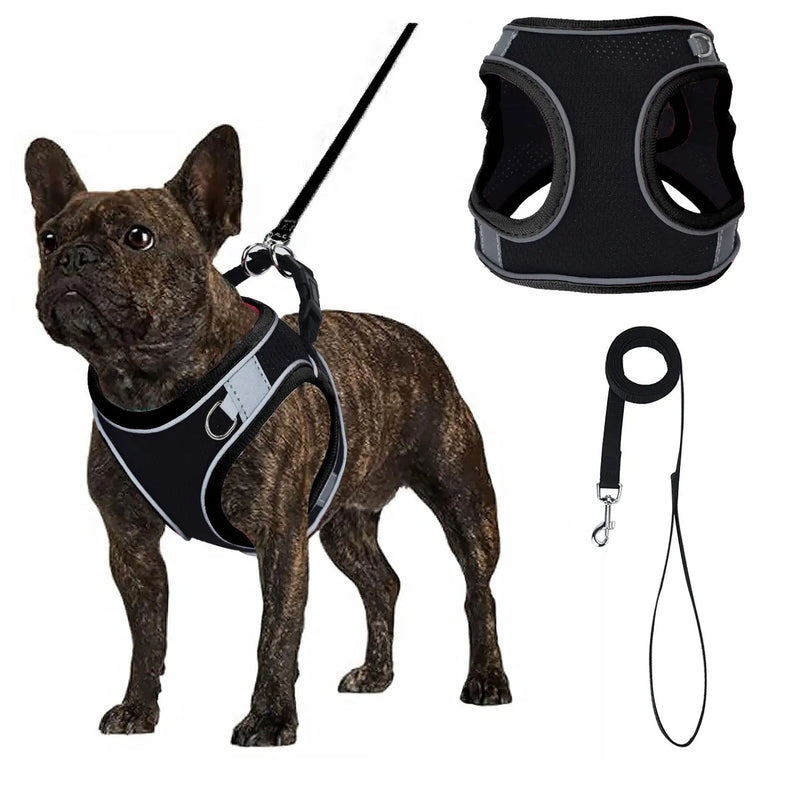 Colete ajustável HP199--1pc para cães e gatos, tecido de malha preto e respirável com cobertura de borda colorida.