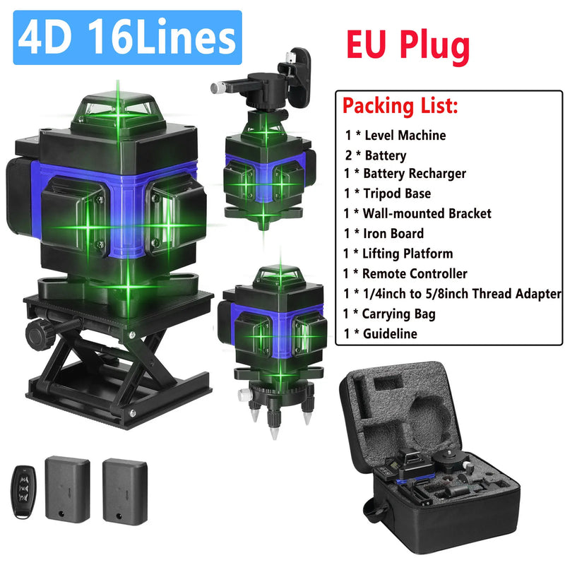 Ferramenta de nível a laser 3d/4d 12/16 linhas verticais horizontais com 1.2m 3 alturas barra de extensão de liga ajustável suporte de tripé