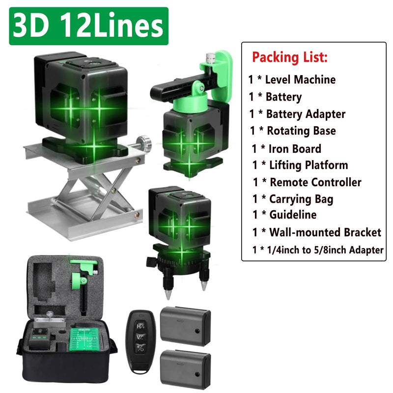 Ferramenta de nível a laser 3d/4d 12/16 linhas verticais horizontais com 1.2m 3 alturas barra de extensão de liga ajustável suporte de tripé