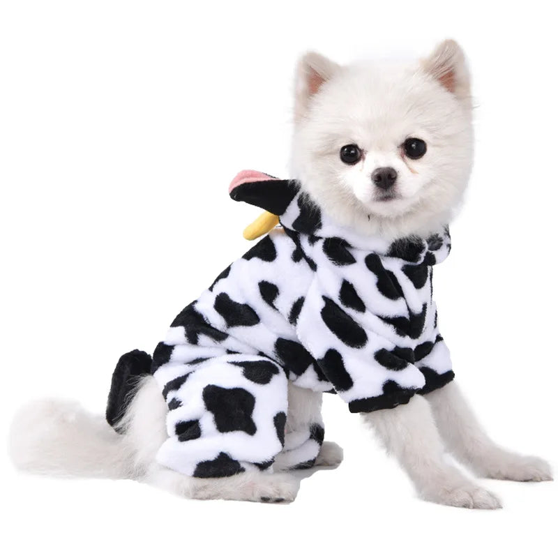 Roupas engraçadas para animais de estimação fantasia de cachorro quente de lã coral dinossauro bonito cosplay de vaca tigre para cães pequenos e médios acessórios para animais de estimação