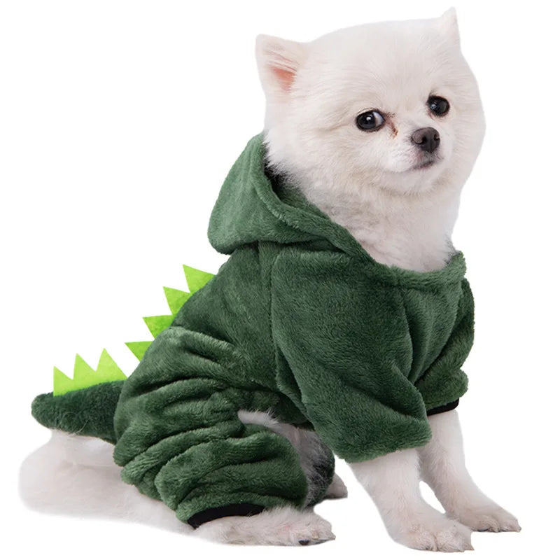 Roupas engraçadas para animais de estimação fantasia de cachorro quente de lã coral dinossauro bonito cosplay de vaca tigre para cães pequenos e médios acessórios para animais de estimação