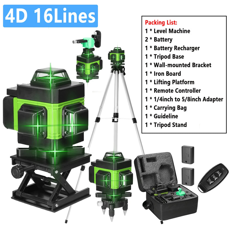 Ferramenta de nível a laser 3d/4d 12/16 linhas verticais horizontais com 1.2m 3 alturas barra de extensão de liga ajustável suporte de tripé