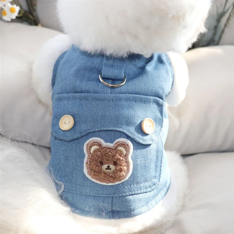 Duas pernas roupas de urso macio padrão roupas para cães quente e confortável casaco de algodão para animais de estimação pode puxar coletes quentes grossos para animais de estimação bichon