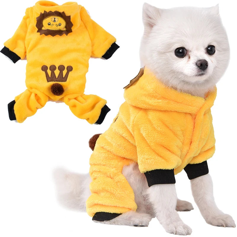 Roupas engraçadas para animais de estimação fantasia de cachorro quente de lã coral dinossauro bonito cosplay de vaca tigre para cães pequenos e médios acessórios para animais de estimação