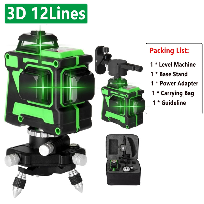 Ferramenta de nível a laser 3d/4d 12/16 linhas verticais horizontais com 1.2m 3 alturas barra de extensão de liga ajustável suporte de tripé