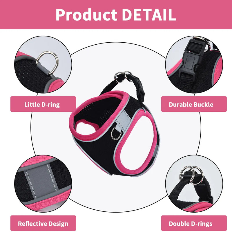 Colete ajustável HP199--1pc para cães e gatos, tecido de malha preto e respirável com cobertura de borda colorida.