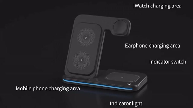 Carregador Sem Fio iPhone Apple Watch AirPods Indução 3 Em 1 Cor Preto e Branco Carregador 3 em 1 Aparelhos Apple