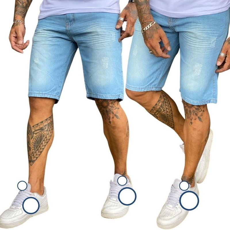 Bermudas Masculinas Jeans Com Lycra Slim Fit Rasgado Slim Lycra promoção direto da fabrica Mega