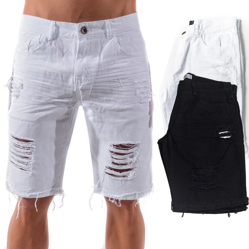 Bermudas Masculinas Jeans Com Lycra Slim Fit Rasgado Slim Lycra promoção direto da fabrica Mega