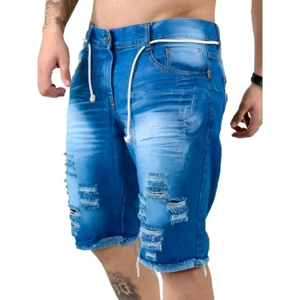 Bermudas Masculinas Jeans Com Lycra Slim Fit Rasgado Slim Lycra promoção direto da fabrica Mega