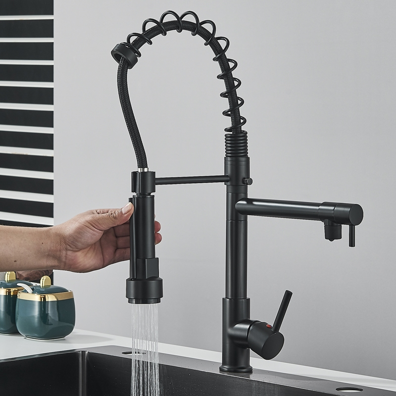 Torneira Gourmet Cozinha Monocomando Premium Preto Móvel Misturador Mono Comando com Spray Articulado