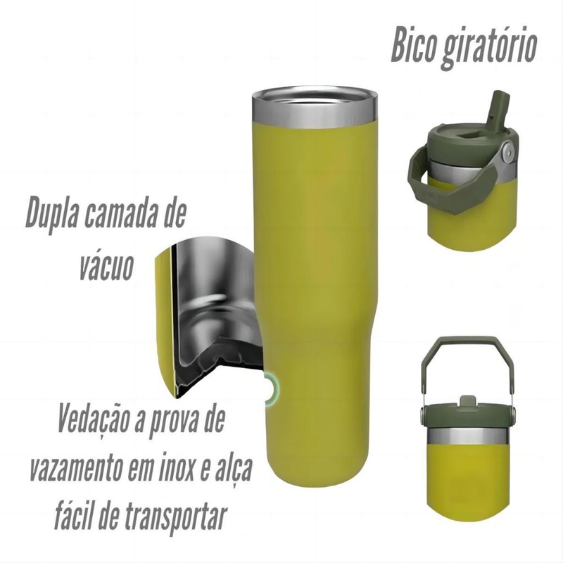 Garrafa Térmica 900ML Com Alça Flip Tumbl Aço Inoxidável Isolamento Térmico Com Canudo P/ Academia Trabalho Caminhada