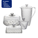 Kit Cozinha Mesa Posta Glamour Café da Manhã/Tarde Jarra Queijeira Manteigueira Açucareiro e Boleira