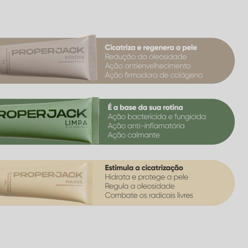 Trio Cuidado Facial - Proper Jack - Kit Skincare Masculino - Solução para Saúde Geral da Pele
