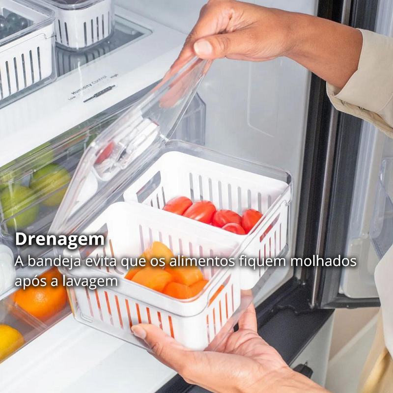 Organizador de Geladeira 5L com 3 Cestos Ou Natural Tampa Porta Frutas Legumes Vegetais Clear Fresh