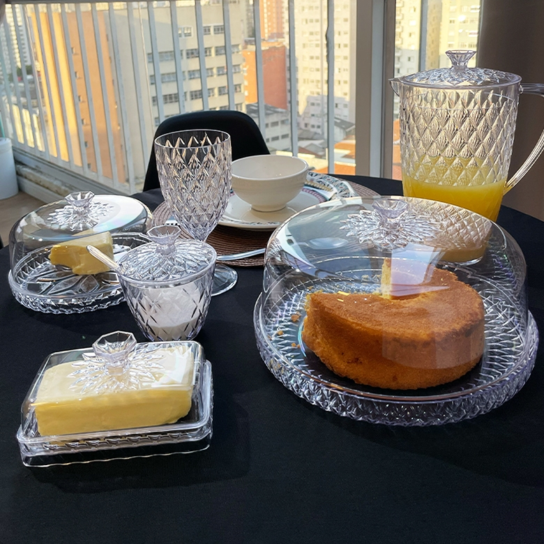 Kit Cozinha Mesa Posta Glamour Café da Manhã/Tarde Jarra Queijeira Manteigueira Açucareiro e Boleira