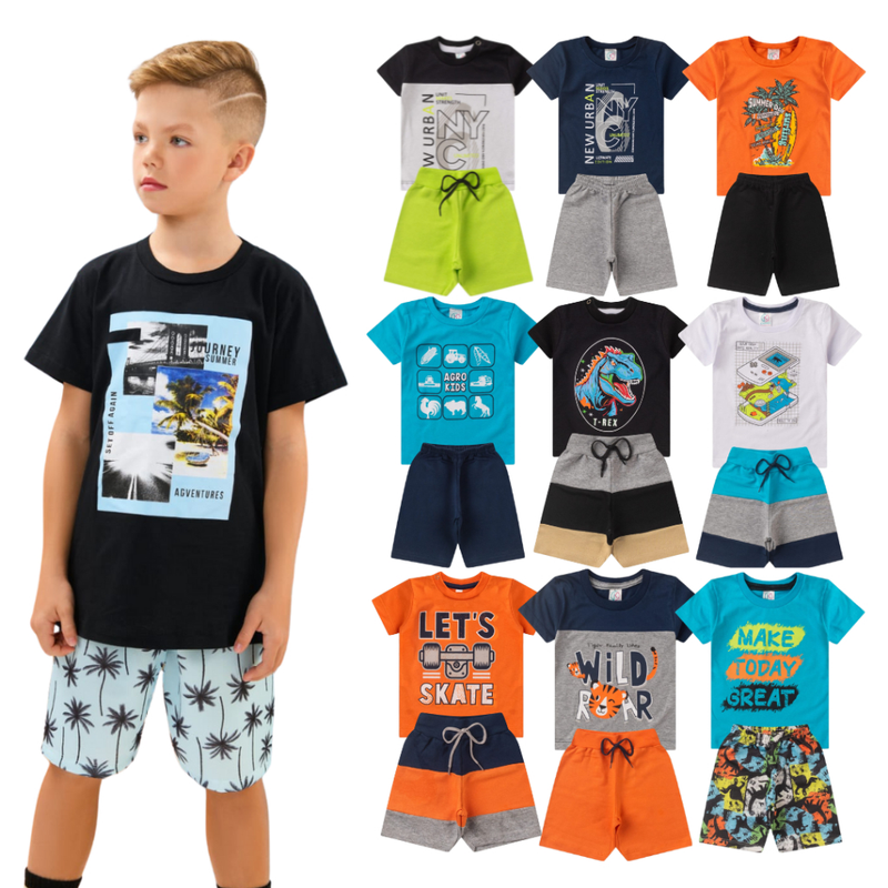 Kit 10 peças de Roupa Conjunto Infantil e Juvenil Menino Tamanho 01 ao 16