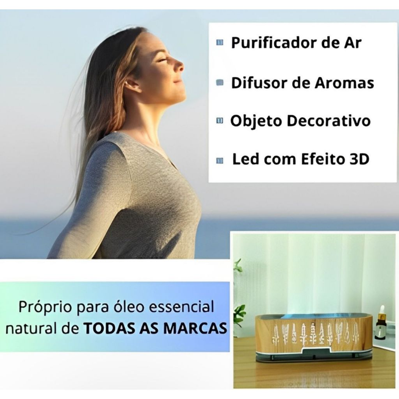 Umidificador Difusor Ar 3d Atomização Lareira Chama