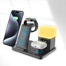 6 em 1 Carregador sem fio para celular de 15 W com funções de luz noturna de mesa e despertador