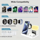 6 em 1 Carregador sem fio para celular de 15 W com funções de luz noturna de mesa e despertador