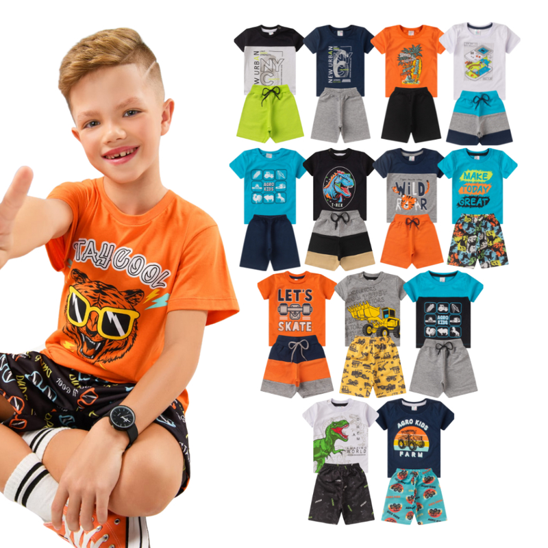 Kit 10 peças de Roupa Conjunto Infantil e Juvenil Menino Tamanho 01 ao 16